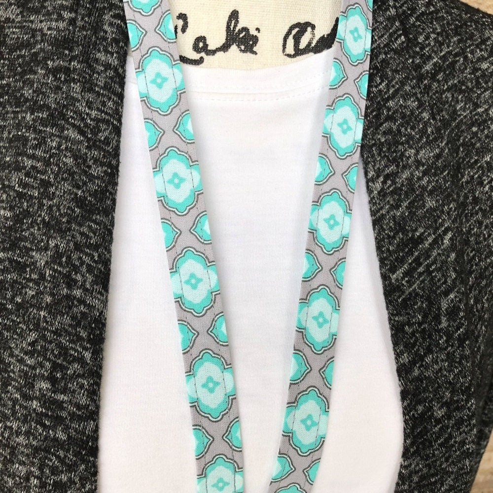 Aqua and Gray Raindrops Fabric Lanyard Gift for Teachers, Nurses