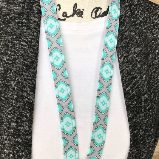 Aqua and Gray Raindrops Fabric Lanyard Gift for Teachers, Nurses