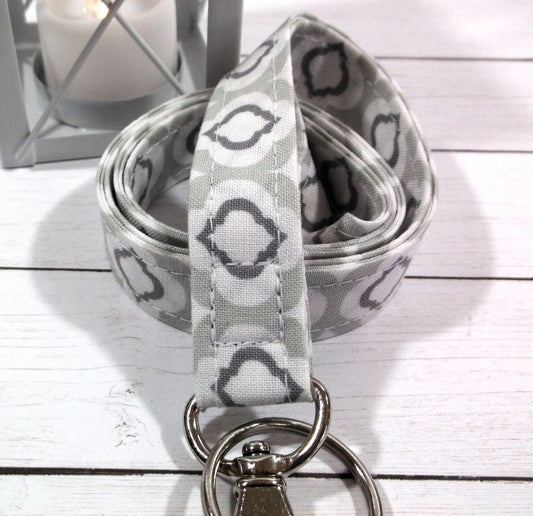 Gray Raindrops Fabric Lanyard for Keys and ID Badge