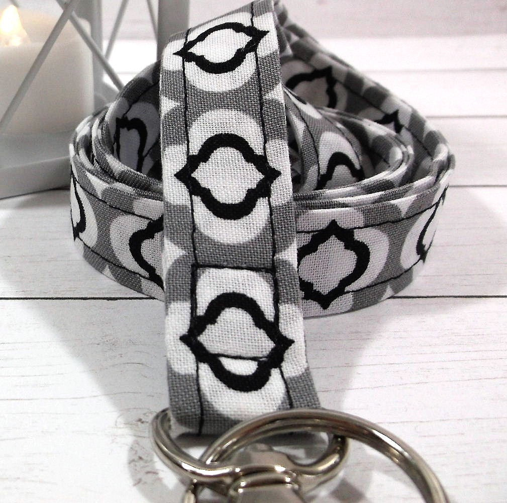 Black and Gray Raindrops fabric lanyard for Keys and ID Badge