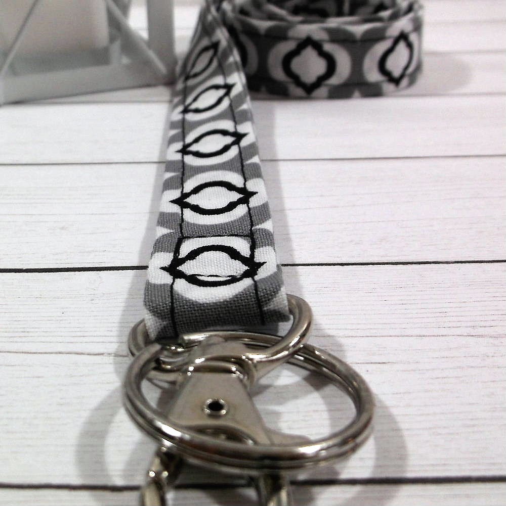 Black and Gray Raindrops fabric lanyard for Keys and ID Badge