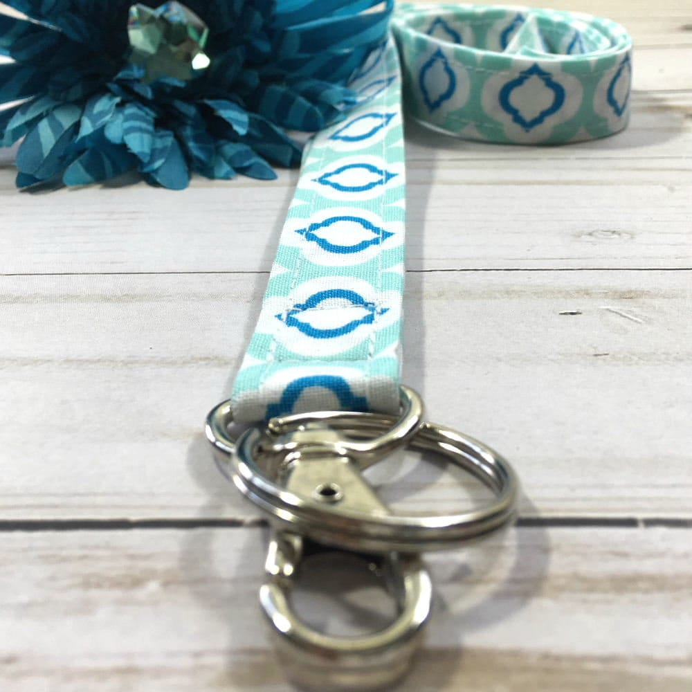 Aqua Raindrops Fabric Lanyard for Keys and ID Badge