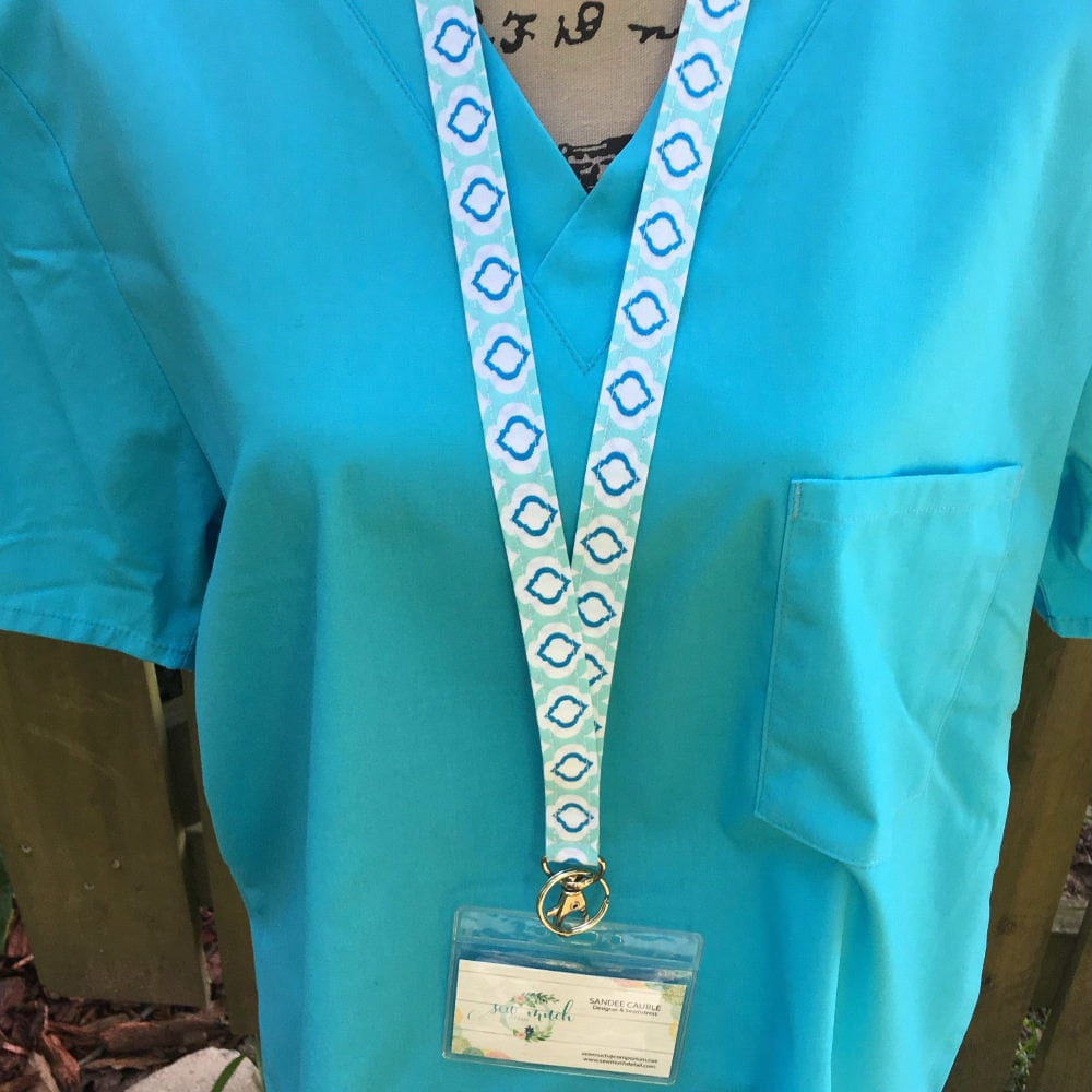 Aqua Raindrops Fabric Lanyard for Keys and ID Badge