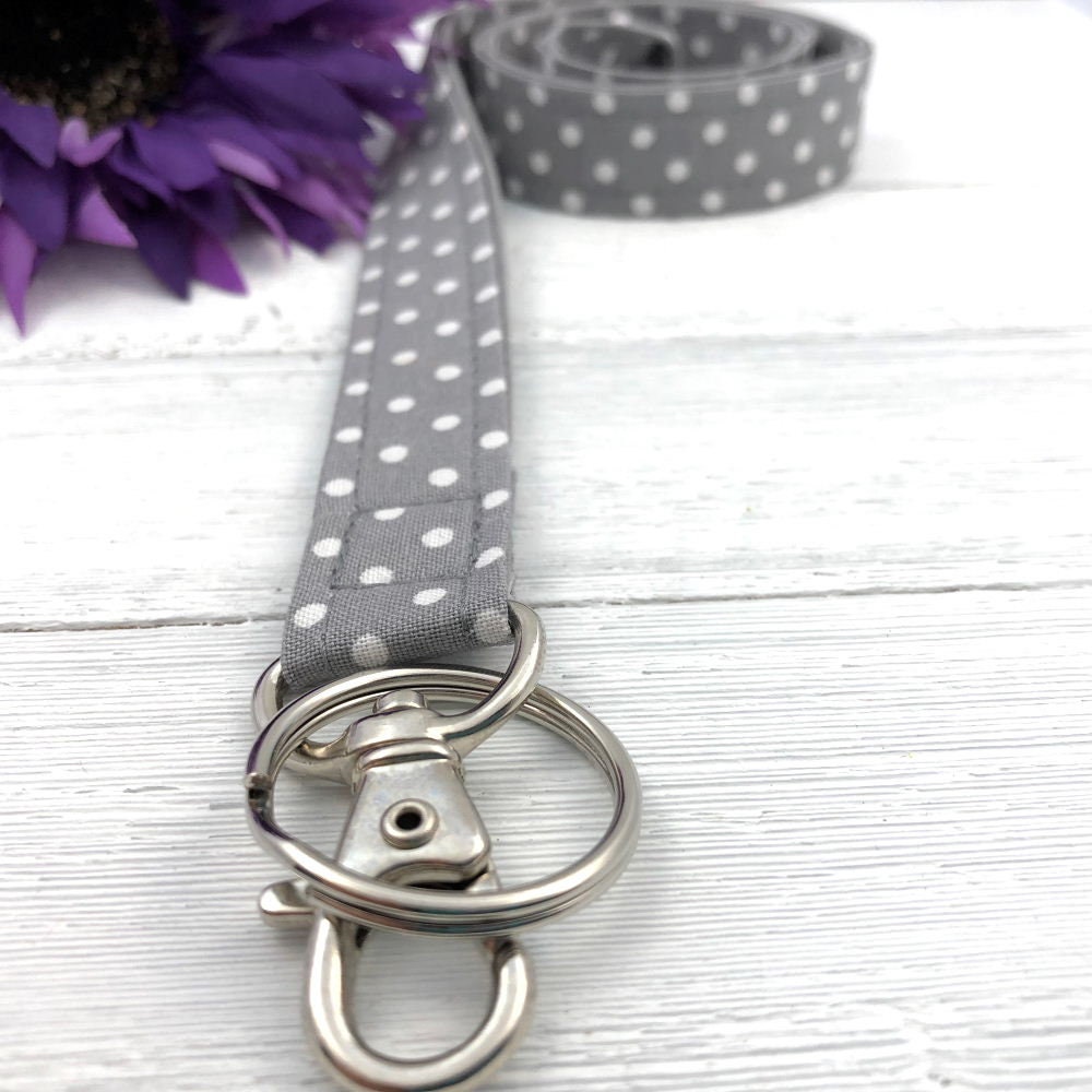Handmade Gray Dots Lanyard |  Popular Right Now | Teacher Lanyard | Badge Holder | Lanyards | ID Holder | ID Badge Holder