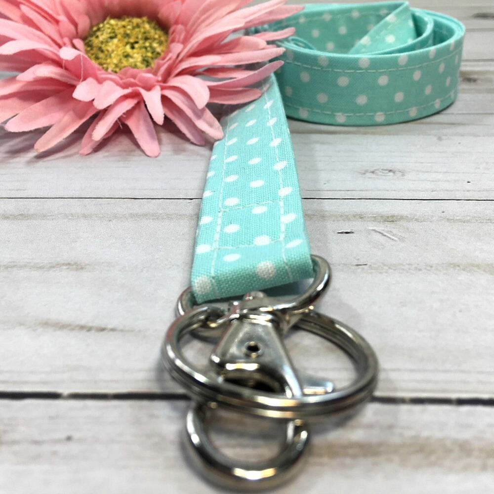 Aqua Polka Dot Fabric Lanyards For Women