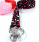 Fabric Lanyard with Valentine Hearts Black Red Pink