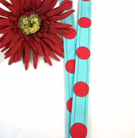 Key Lanyard in Retro Turquoise Red Polka Dots
