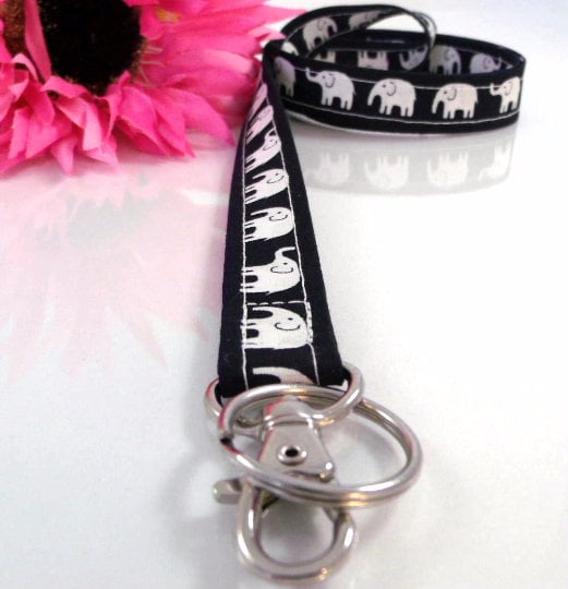 Black And White Elephant Lanyard