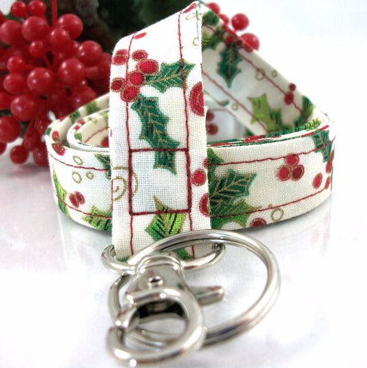 Christmas Lanyard with Holly Leaves and Berries