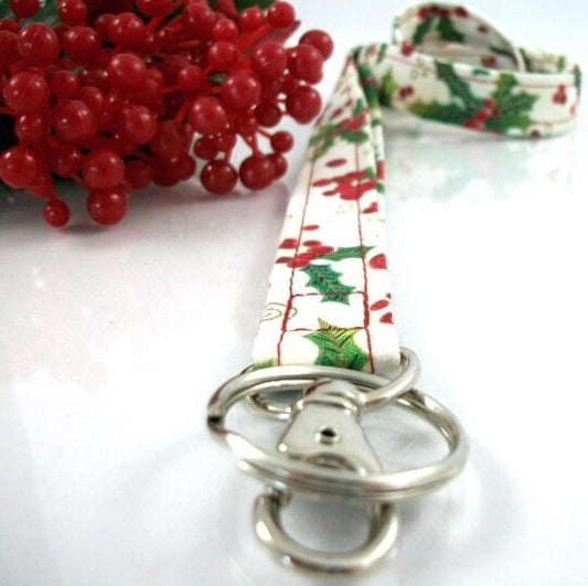 Christmas Lanyard with Holly Leaves and Berries