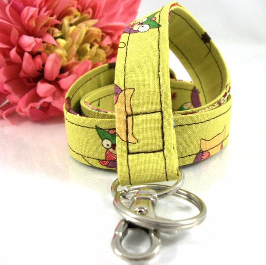 Fabric Owl Lanyard Green