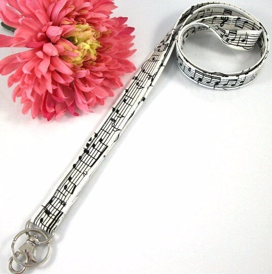 Handmade Music Lanyard for Keys, Popular Right Now, Lanyard with ID Holder, Trending Now, Librarian Gifts, Piano Teacher Gift, Music Gifts