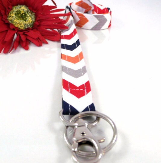 Grey Chevron Lanyard Red Navy Orange