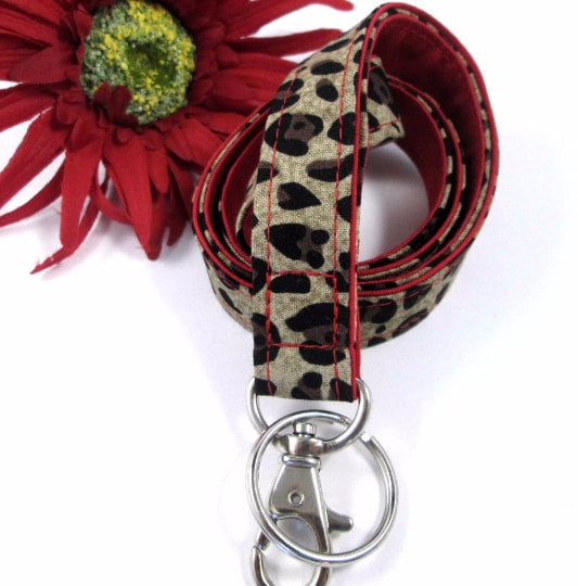 Leopard Fabric Lanyard Pop of Red