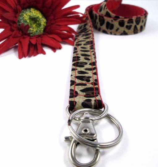 Leopard Fabric Lanyard Pop of Red