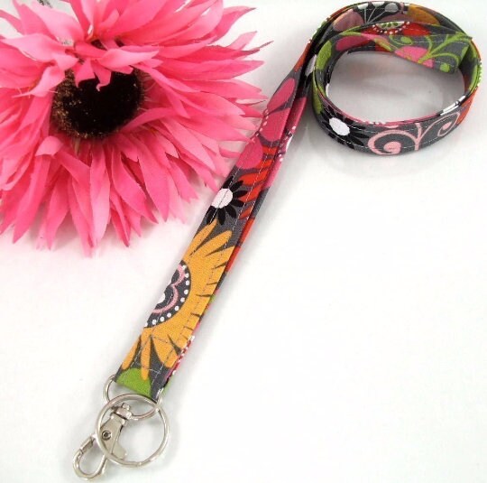 Gray Lanyard for Badge, Boho Lanyard, Lanyard Teacher, Fabric Lanyard, Floral Lanyard, New Teacher Gift, Nurse Life, Lanyard for keys