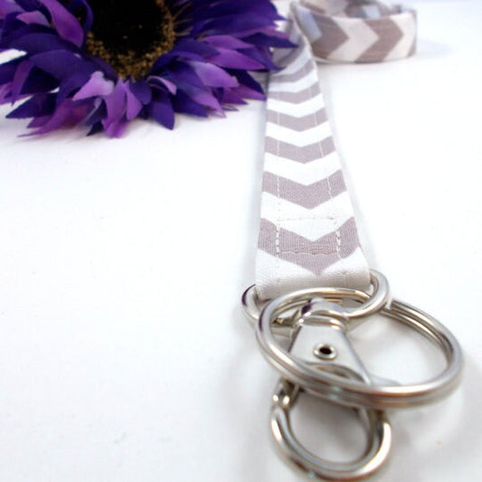 Lanyard / ID Holder Gray Chevron Zig Zag