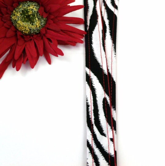 Black and White Zebra Stripes Fabric Lanyard Red