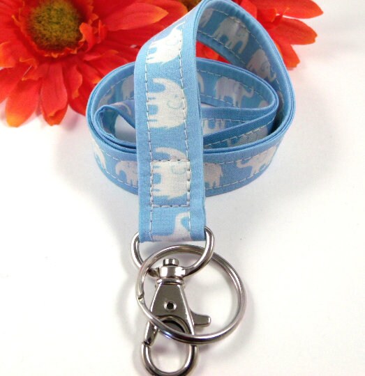 Blue Elephant Fabric Lanyard