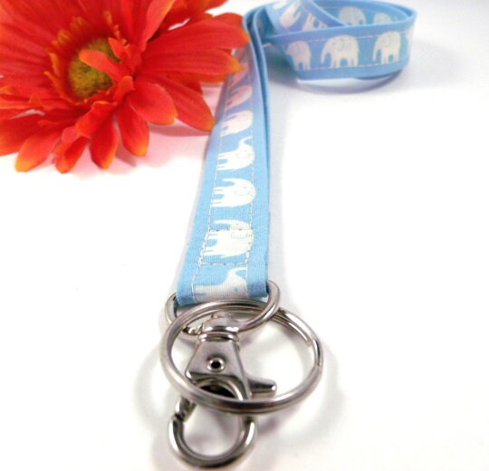 Blue Elephant Fabric Lanyard