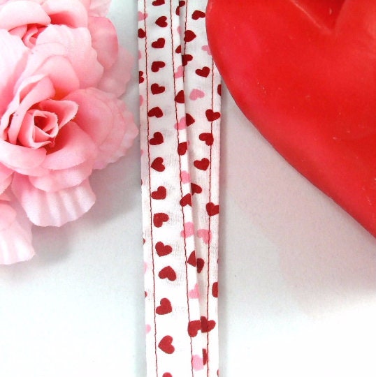Fabric Lanyard with Valentines Day Hearts Red Pink