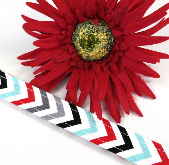 Red Grey Aqua Chevron Lanyard