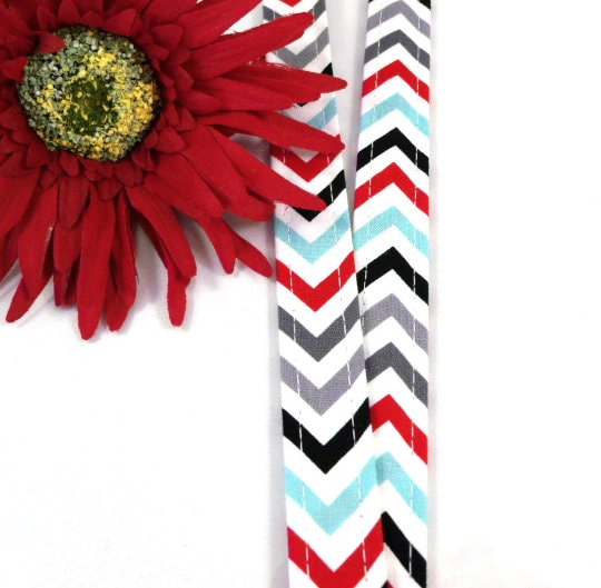 Red Grey Aqua Chevron Lanyard