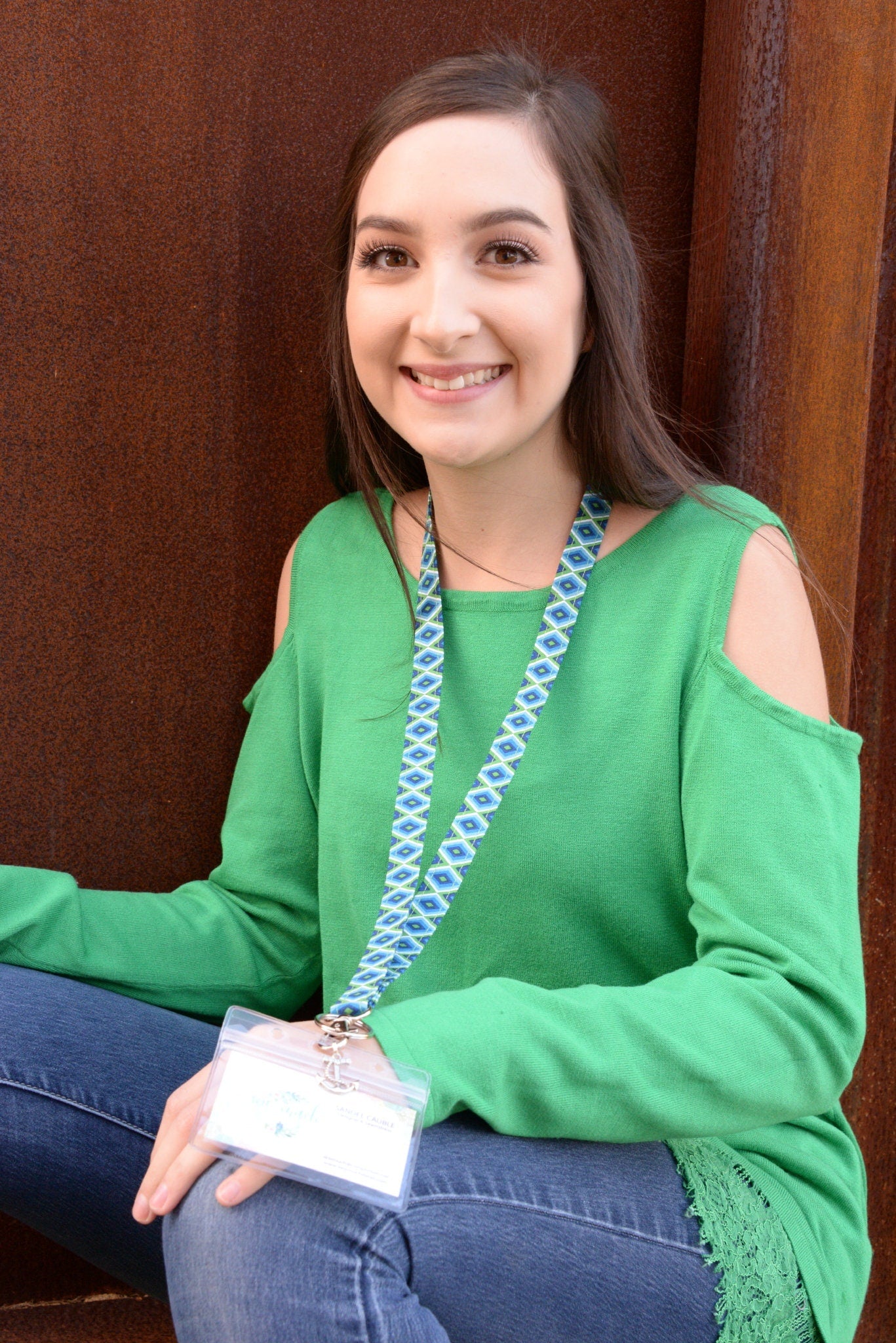 Christmas Lanyard with Gold Hearts and Scrolls