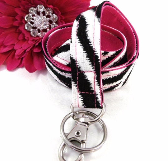 Hot Pink and Zebra Fabric Lanyard