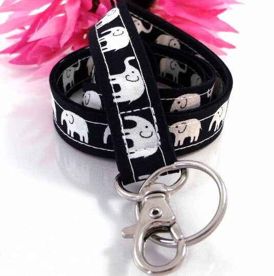 Black And White Elephant Lanyard