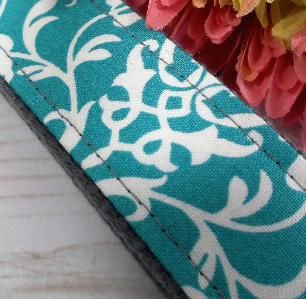 Damask Key Fob in Teal and White