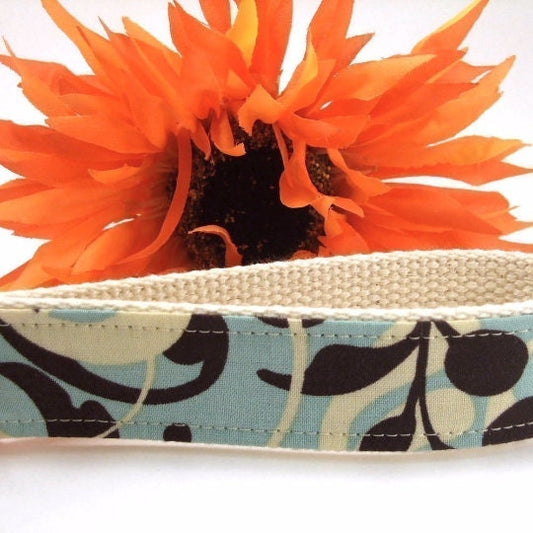 Wristlet Keychain Key Fob KEYLETTE....Nouveau Plum and Aqua Floral Dots