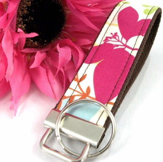 Wristlet Keychain Key Fob - Retro Flowers