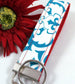 Damask Key Fob in Turquoise and Red