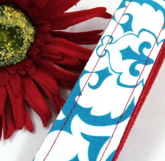 Damask Key Fob in Turquoise and Red