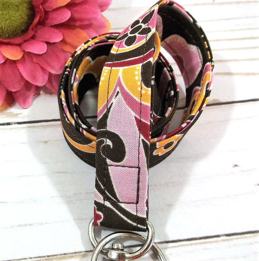Pink and Brown Floral Cute Lanyards For Women