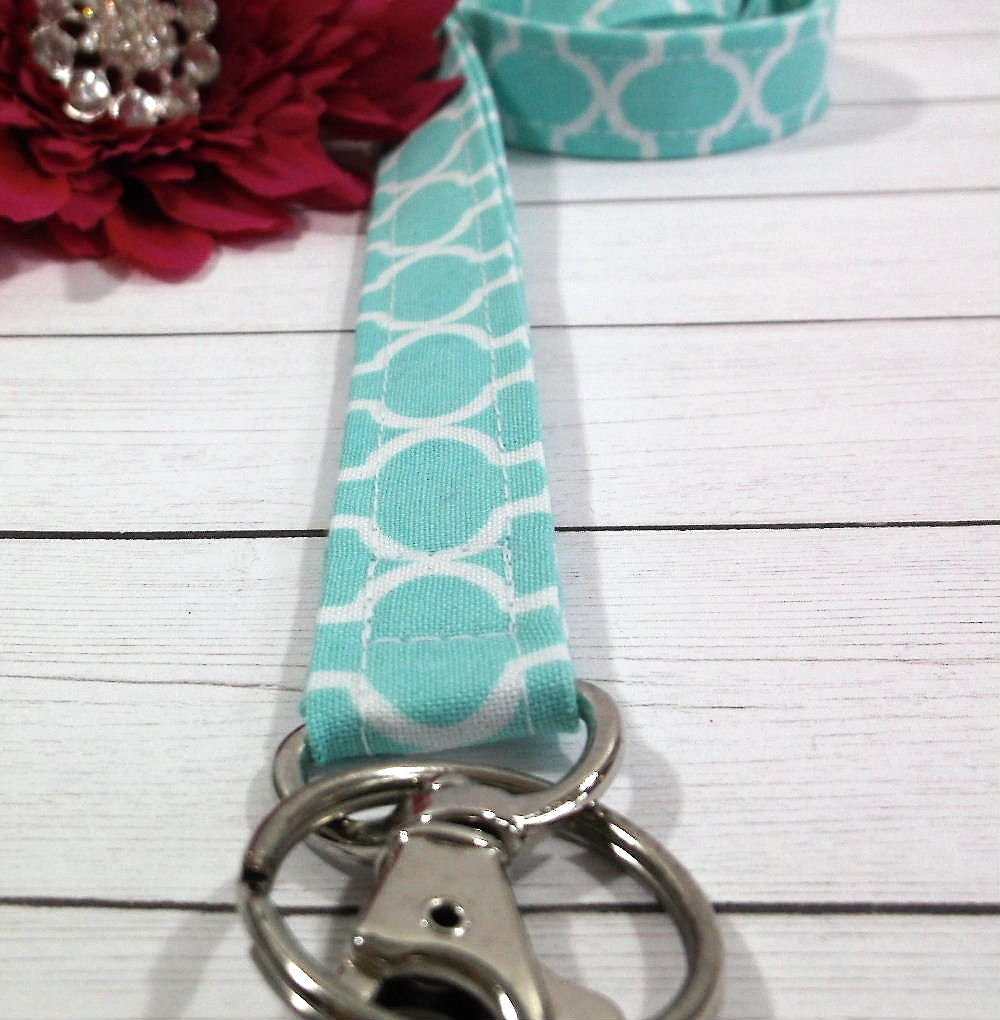 Aqua Trellis Fabric Lanyard Gift for Teachers, Nurses