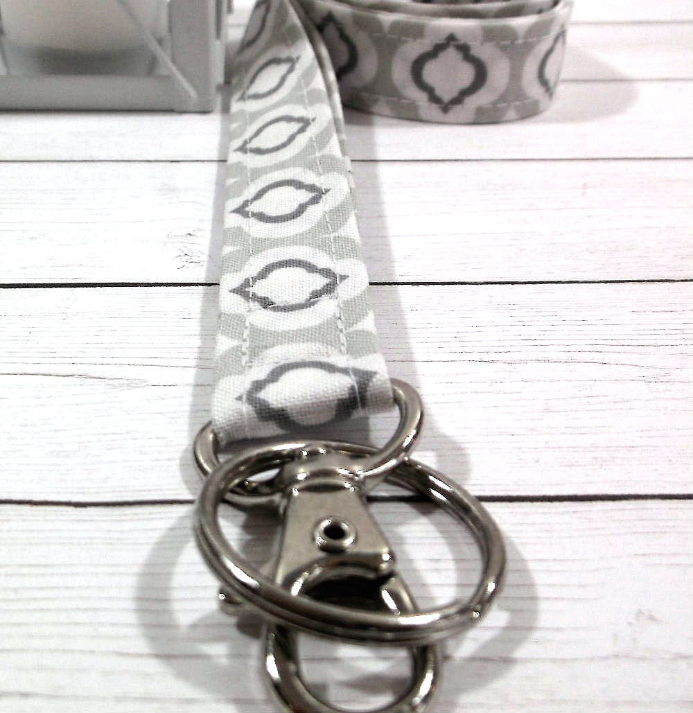 Gray Raindrops Fabric Lanyard for Keys and ID Badge