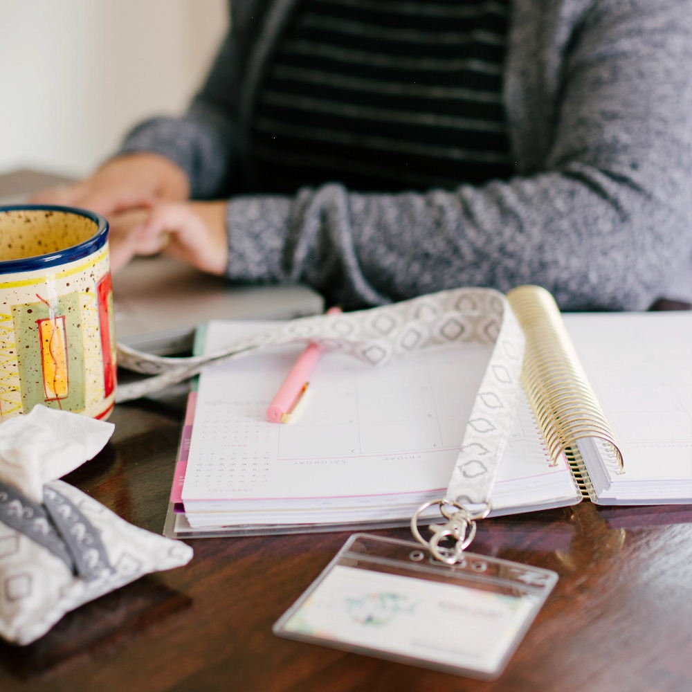 Black and Gray Raindrops fabric lanyard for Keys and ID Badge