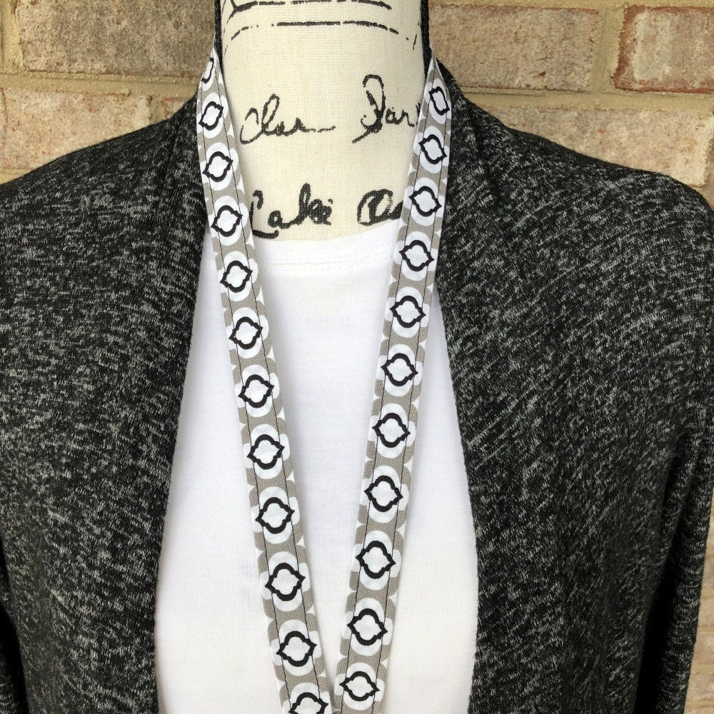 Black and Gray Raindrops fabric lanyard for Keys and ID Badge