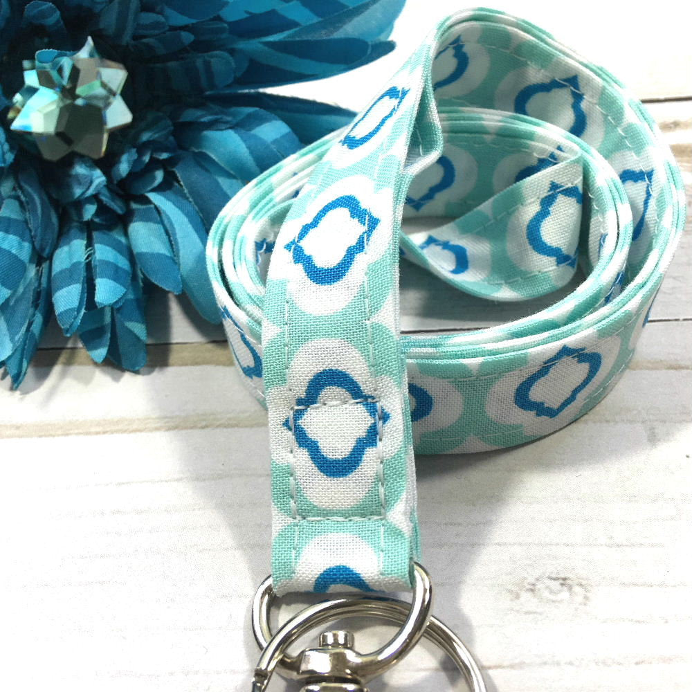 Aqua Raindrops Fabric Lanyard for Keys and ID Badge