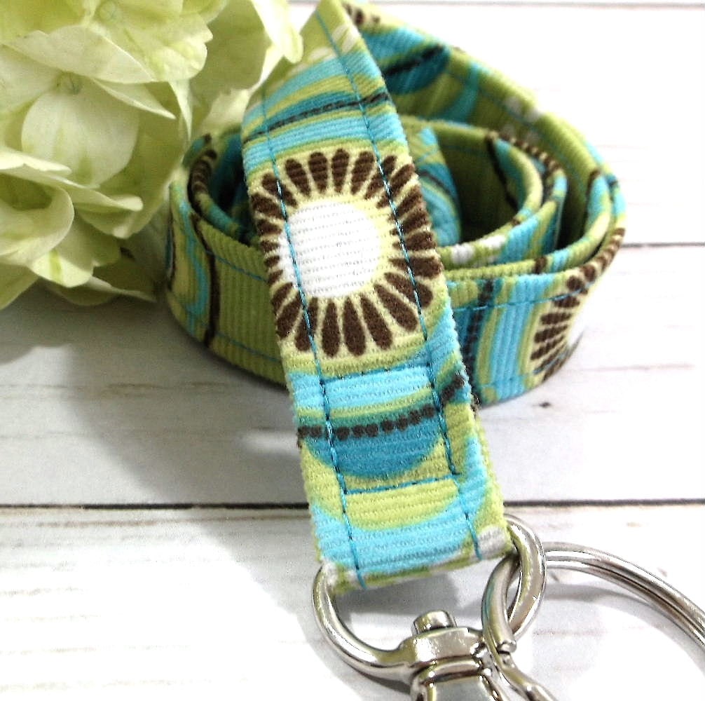 Floral Corduroy Fabric Lanyard for Keys and ID Badge