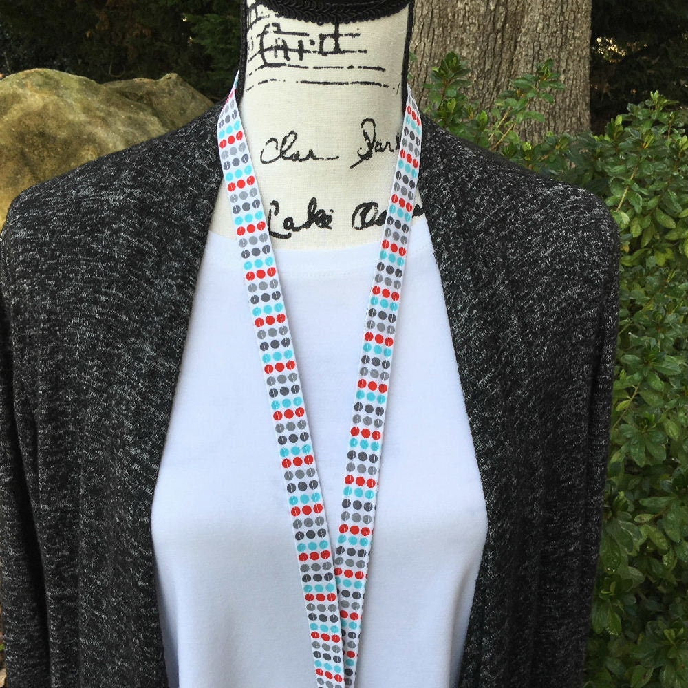 Aqua Gray Red Dots Cute Lanyards For Women