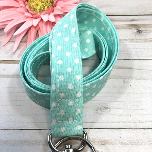 Aqua Polka Dot Fabric Lanyards For Women