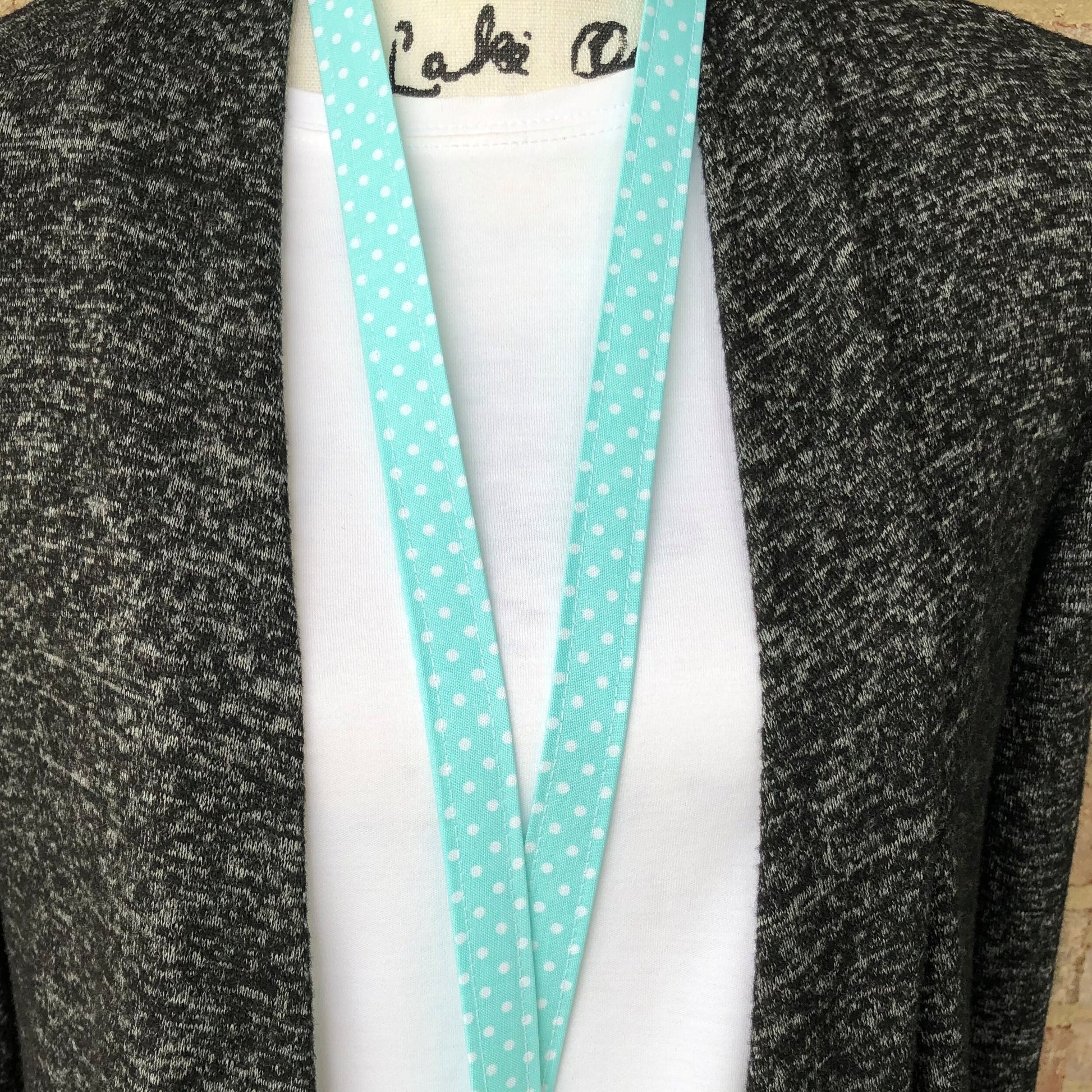 Aqua Polka Dot Fabric Lanyards For Women