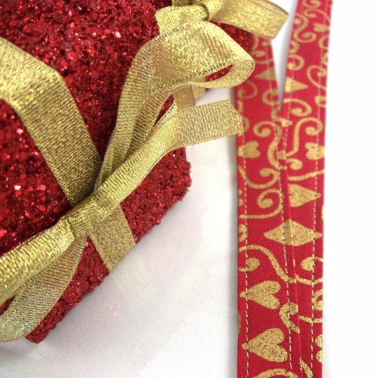 Christmas Lanyard with Gold Hearts and Scrolls