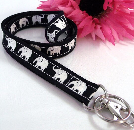 Black And White Elephant Lanyard