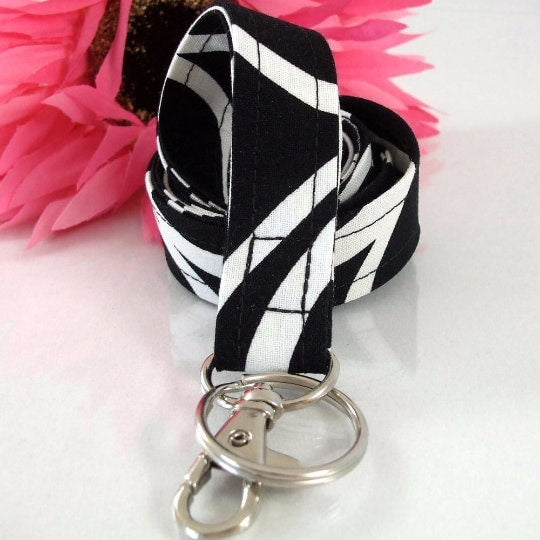 Fabric Lanyard ID Badge in Ironwork Black White