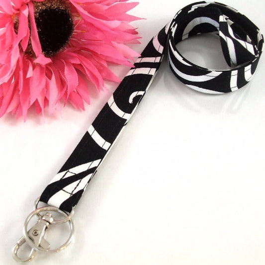 Fabric Lanyard ID Badge in Ironwork Black White