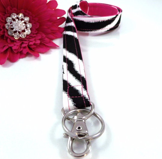 Hot Pink and Zebra Fabric Lanyard